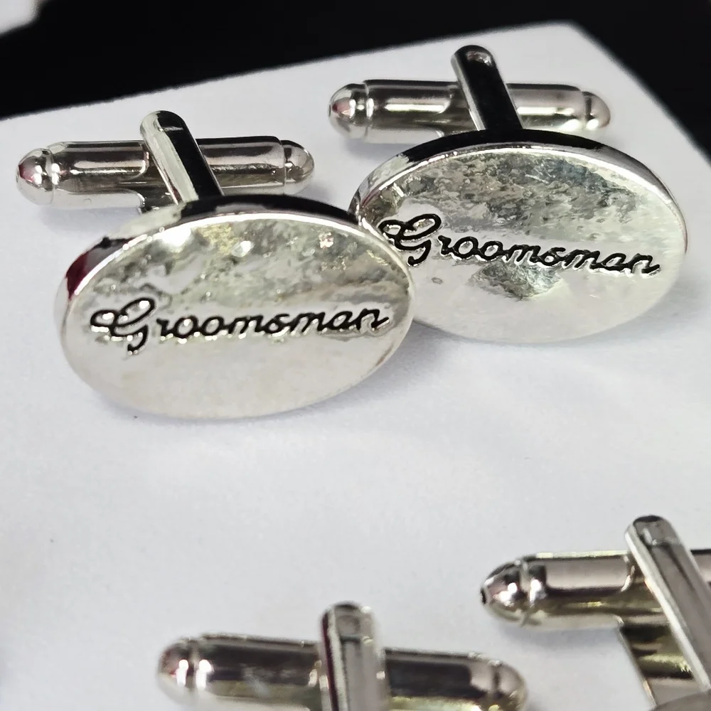 Bridal Wedding Party Cufflinks Set Groom Best Man Groomsmen Silver Oval Formal